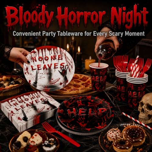 Halloween Party Supplies 24 Guests Dinnerware Set - Horror Themed, Edgy Design, Variation: Halloween 01