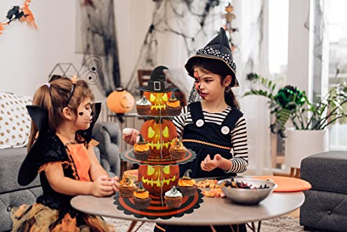 Halloween Pumpkin Cupcake Stand 3-Tier Tower for Dessert Table - Orange Cardboard, Style 1