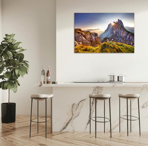 Sunlight Mountain Wall Art - Nature Canvas Print with Framed Lake & Teton Landscape, 20x30 inches - Ready to Hang, National Park Decor - Variation YZ-NAPARK-05