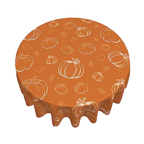 Round Fall Tablecloth 70 Inch White Pumpkins & Burnt Orange - Thanksgiving