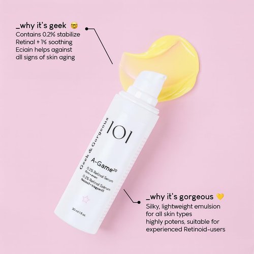 Geek & Gorgeous A-Game 20 – 0.2% Retinal Serum – Advanced Anti-Aging Vitamin A Night Serum – Reduces Wrinkles, Smooths Skin & Boosts Collagen – For Experienced Retinoid Users – 1 oz