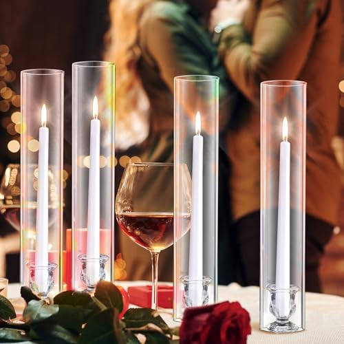 12-Piece Glass Candle Holder Set with White Candles for Weddings & Events
