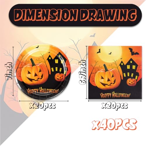 Halloween Pumpkin Disposable Dinnerware Set - Plates & Napkins for Party, 40 Pieces, 2024 Theme