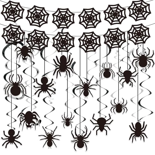 Halloween Spider Web Decorations Set - Black Cobwebs, Spiders & Swirls for Party & Haunted House