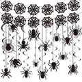 Halloween Spider Web Decorations Set - Black Cobwebs, Spiders & Swirls for Party & Haunted House