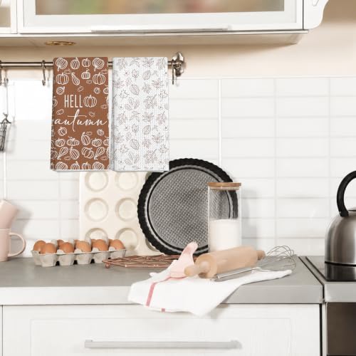 Fall Line Art Neutral Pumpkin Kitchen Decor Dish Towels Set of 2 - Color 12