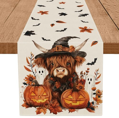 Halloween Table Runner Ghost Pumpkin Cow 13 x 60 Inches Seasonal Kitchen Decor