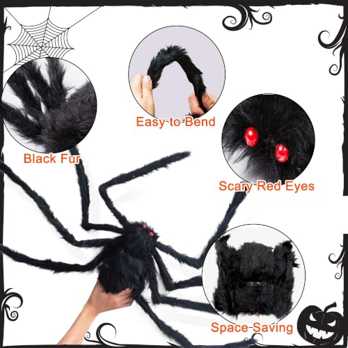 Halloween Giant Spider Decorations Set with Small Spiders and Bat for Yard & Party