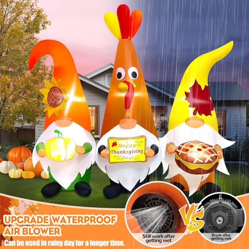 Thanksgiving Inflatable Gnome with LED Lights - Fall Yard Decoration, 7FT - Thanksgiving Day Outdoor Decor - Variation of Thanksgiving Three Gnome