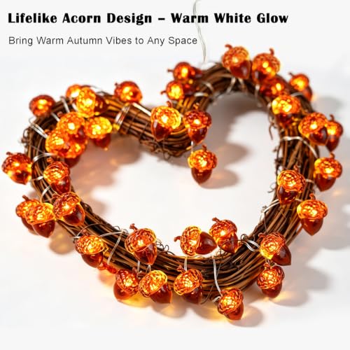 Battery Operated Fall Acorn String Lights 13ft 40 LEDs - Amber - Thanksgiving Decor