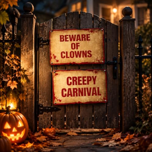 Halloween Clown Metal Warning Signs - Creepy Carnival Porch Decor Set