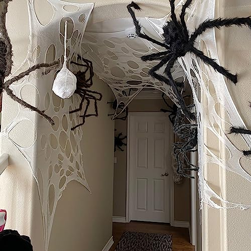 2 Pack Giant Spider Web Halloween Decorations Outdoor Spiderwebs - Stretchy & Pre-Cut