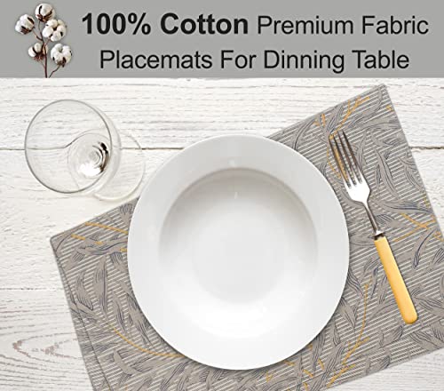 Cotton Placemats Set of 6 - 13x19 Inch Leafy Reversible Table Mats