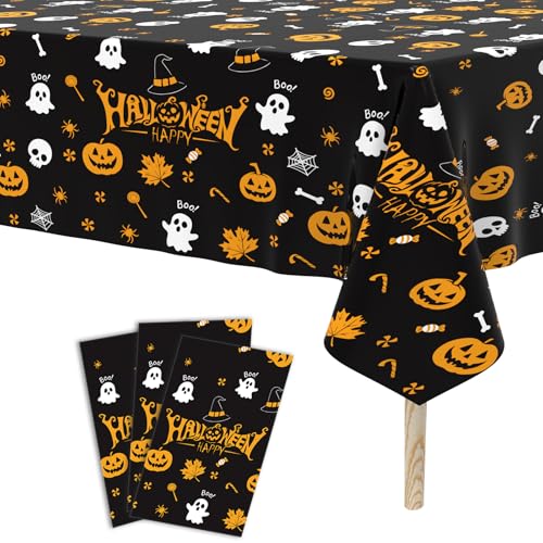 Halloween Disposable Plastic Tablecloth Rectangle 3 Pack - Spooky Design