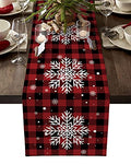 13 x 90 Inch Christmas Table Runner - Red Black Buffalo Plaid Snowflake Decor
