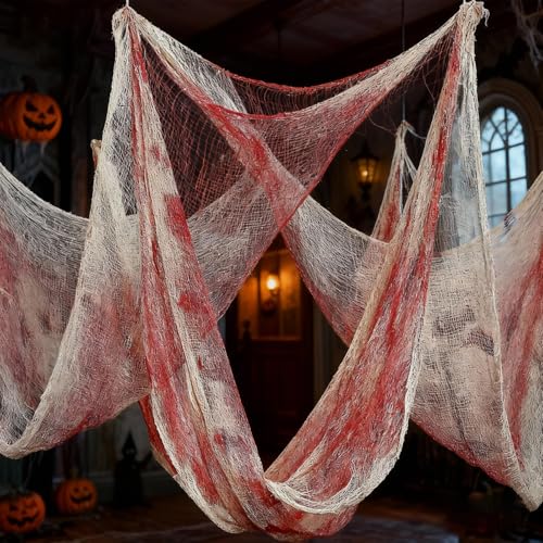 Red Halloween Spider Web 4 Pack Creepy Gauze Fabric for Haunted House & Yard Decor