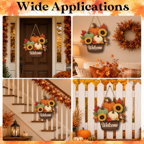 Wooden Fall Maple Sunflower Pumpkin Wreath for Front Door Welcome Sign - Color-G