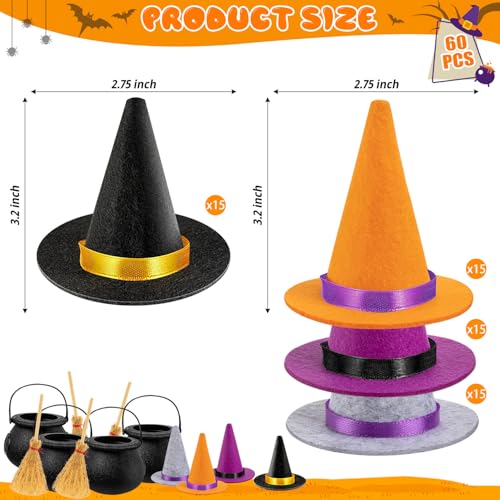 60 Black and Purple Mini Witch Hats for Halloween Crafts and Party Decorations