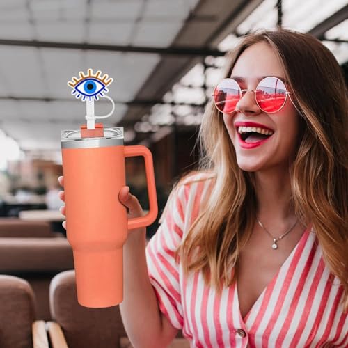 Evil Eyes 8mm Silicone Straw Cover Tips for Stanley Cup - Reusable Splash Proof Protector