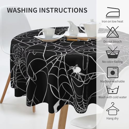 Halloween Round Tablecloth 60x60 Inches Black White Bats Spider Web Farmhouse Decor - Spider Web Variation