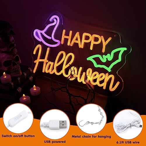 Happy Halloween Neon Sign - USB Powered LED Wall Decor