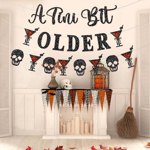 Halloween Birthday Banner with Skull & Cocktail Design - Spooky Party Decorations