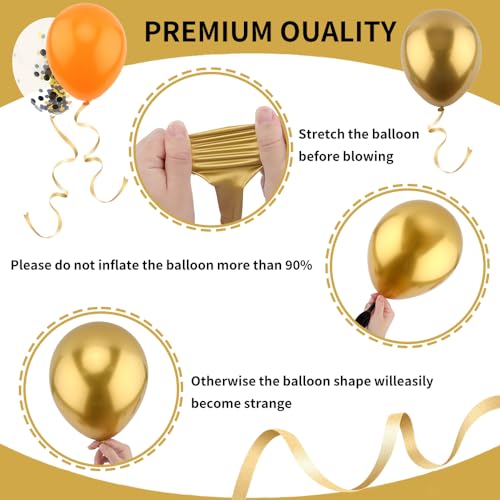 Black-Gold Balloon Set - 60 Latex Balloons with Confetti & Ribbons for Party Decorations