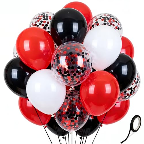 Black Red Confetti Balloon Kit - 60 Latex Balloons for Party Decorations