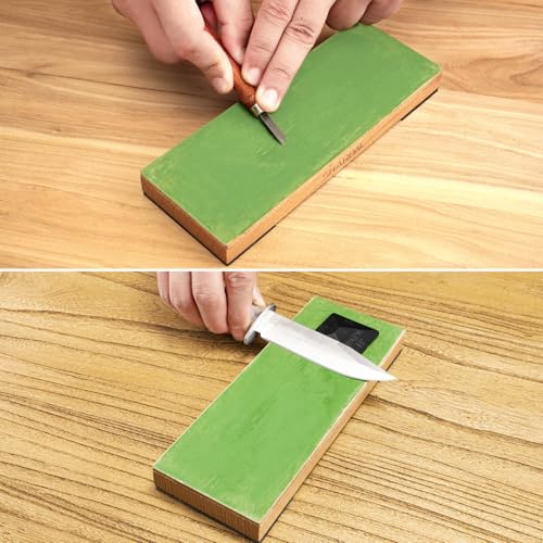 Leather Strop Kit with Green Honing Compound & Angle Guide - 8x3 Inches - Variation of Leather Strop with Compound