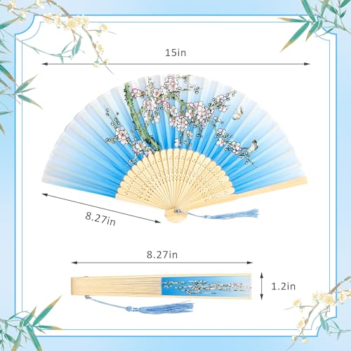 Japanese Folding Fans Set - 20 Hand Fans with Tassels & Floral Patterns - Fresh Style