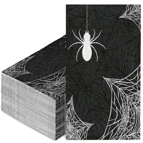 80Pcs Halloween Spider Web Disposable Napkins - Black & White Party Table Decor