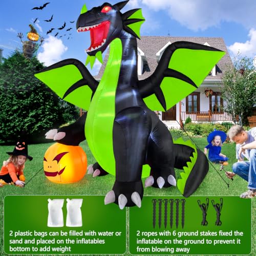 Halloween Inflatable Dragon with Pumpkin - Green 9FT Outdoor Decoration