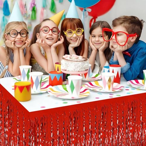 Red Foil Fringe Table Skirt 29x108 Inch Party Decor - 6 Pack
