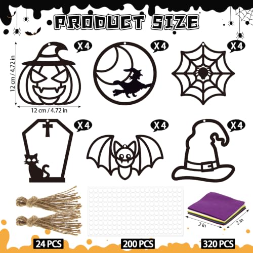 Black Halloween Suncatcher Craft Kit - 24 Wooden Ornaments & Supplies