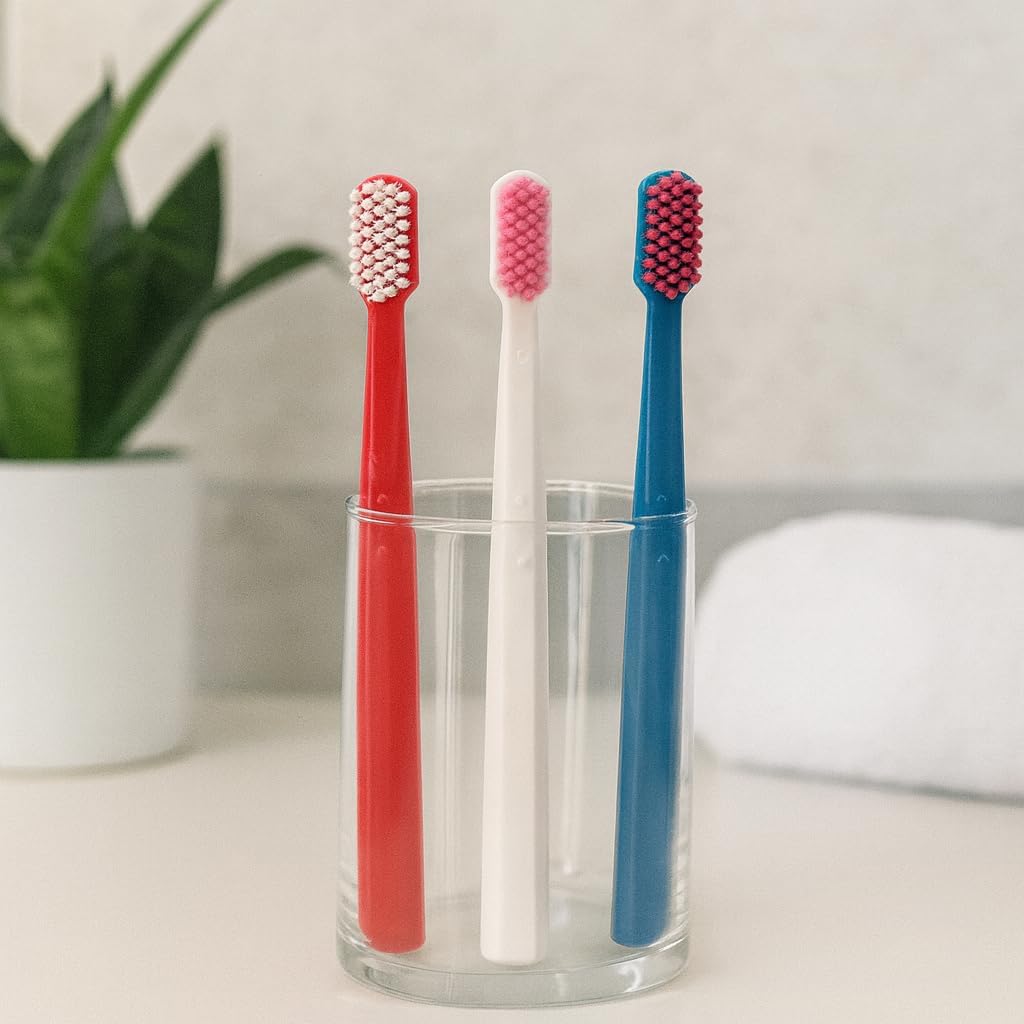 Ved Replacement Toothbrush Heads - Soft Bristle Pack for Adults | Medium & Extra Soft Options, 5,460 Bristles (Red, White, Dark Blue)