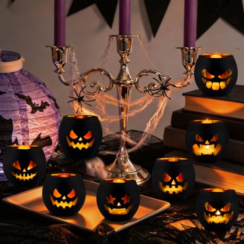 Aobray Halloween Votive Candle Holders - Jack O Lantern Tealight Set - Spooky Pumpkin Design