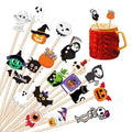 Halloween Wooden Coffee Stirrers - 100 Pcs, 7 Inch Disposable Stir Sticks with Vibrant Patterns