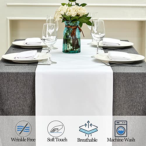 White Linen Farmhouse Table Runner 14 x 48 Inch Waterproof Decor for Dining & Weddings