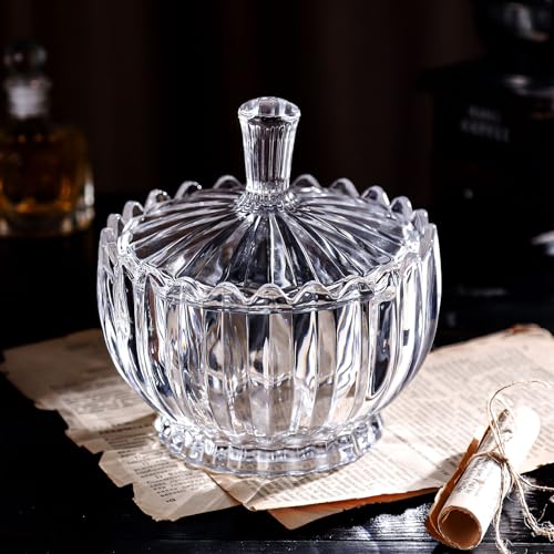Amber Crystal Candy Bowl with Lid - 18oz Decorative Glass Dish for Snacks & Nuts