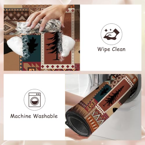 Southwestern Bear Kitchen Rugs Set - 2 Pieces, Non-Slip, Farmhouse Decor