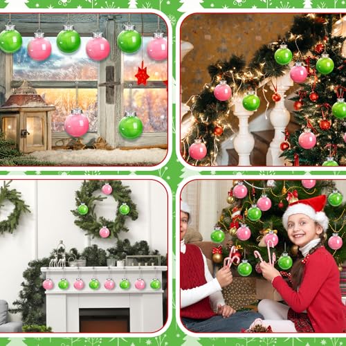 Halloween Witch Ball Ornaments - Pink and Green Christmas Tree Decor - 8 Pcs