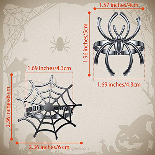 Halloween Spider Napkin Rings Set - Black Matte Metal 12 Pcs