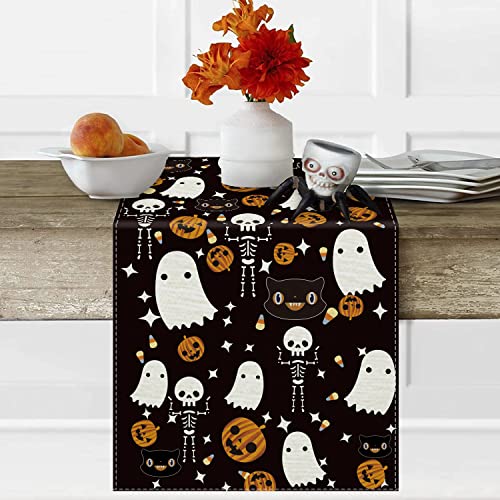 Halloween Table Runner Black Cat Pumpkins 13x72 Inch Seasonal Kitchen Decor