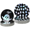 Iridescent Black Halloween Paper Plates Set - Ghost Boo 7 & 9 Inch Disposable Tableware