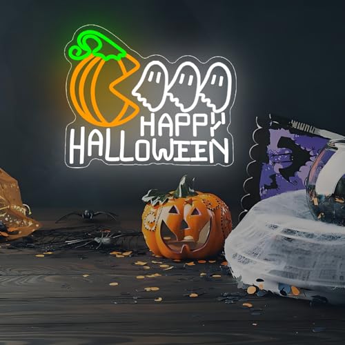 Halloween Neon Sign Dimmable Pumpkin Ghost Neon Window Lights - PumpkinEatingGhost