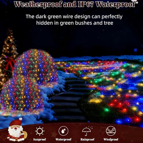 Outdoor Christmas Net Lights 12x5 ft Mesh with 360 Bright LEDs & 8 Modes - Green Wires