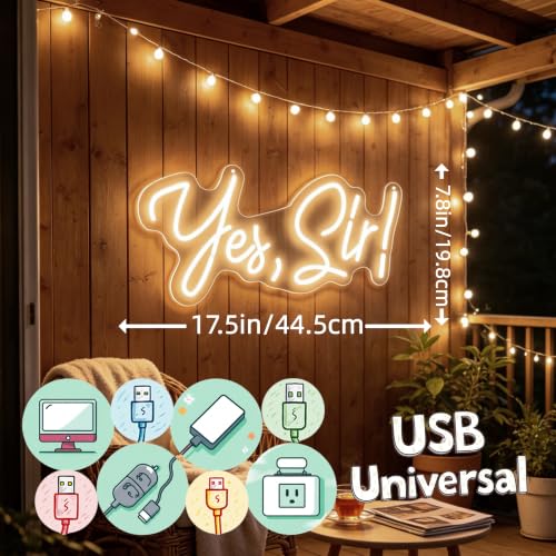 Yes Sir Neon Sign Motivational Quote LED Wall Decor - Warm White, 17.5 x 7.8 Inches - Variation: Yes Sir Warm White