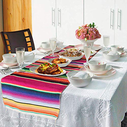 Pink Mexican Serape Table Runner 14 x 84 Inch for Party Wedding Outdoor Decor