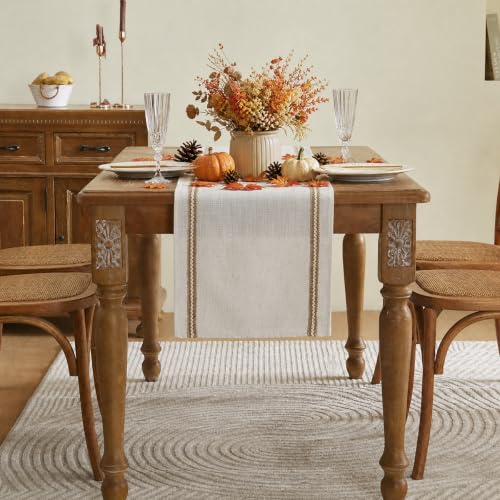 Wracra Jute Table Runner - Farmhouse Style, 14x60 Inch Off White Linen