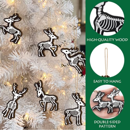 Skeleton Reindeer Christmas Ornaments Set - Gothic Holiday Tree Decorations - Reindeer Variation
